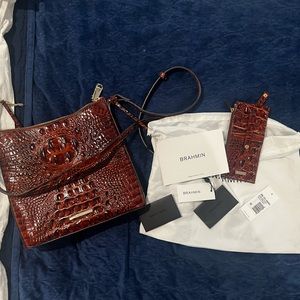 Brahmin handbag crossbody and wallet identification holder; Pecan Melbourne